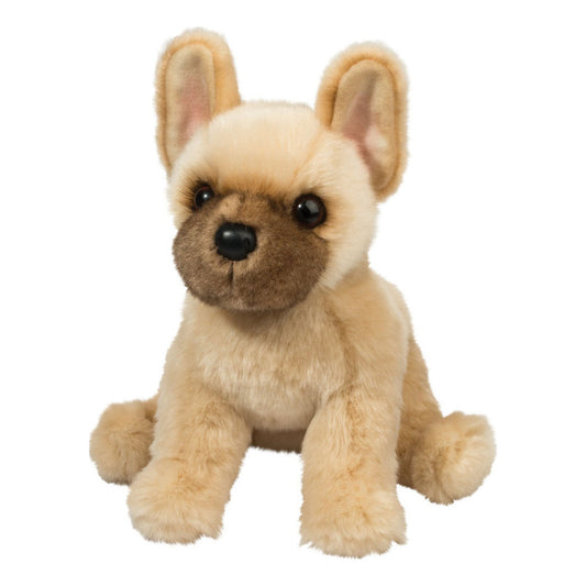 Det här är Napoleon, en fransk bulldogg från Douglas Cuddle Toys. En liten sittande hund med kort, tät och lätt blank päls. Pälsen är beige över större delen av kroppen, med en brun ansiktsmask på nosen och runt ögonen och en liten beige svans. Öronens insida är ljusare beige med en svag rosa ton, magen är beige som resten och tassarna är beige. Ögonen är runda och mörkbruna, nosen svart och rundad. Inga trampdynor eller andra tecken syns. Minen är vaken och nyfiken.