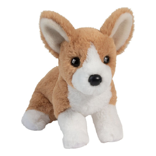 Det här är Cheekie, en corgi från Douglas Cuddle Toys. En liten sittande hund med kort, slät päls med svag lyster. Pälsen är brun på huvudet, ryggen, öronens utsida och svansen, och vit på nosen, i en bläs nedför ansiktet, på öronens insida, bröstet, magen och alla fyra tassarna; trampdynorna är vita. Nosen är vit och rundad, öronens insida ljust vita. Ögonen är svarta och runda, nosspetsen svart och oval. Han sitter och har en vaken, nyfiken min.