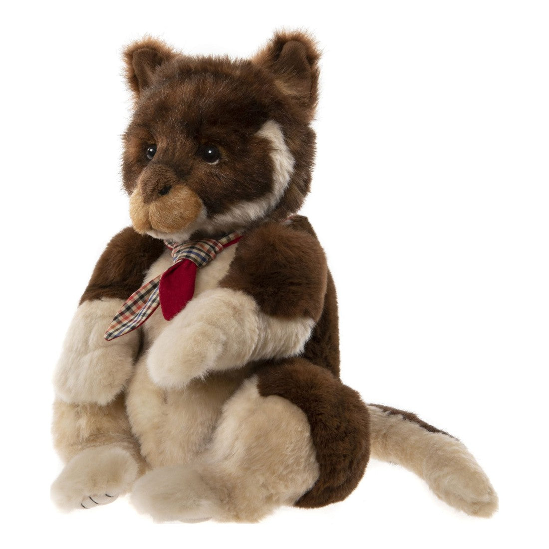 Det här är Chester, en känguru från Charlie Bears. Chester sitter och har kort till medellång, tät päls med svag glans. Pälsen är mörkbrun på huvud, rygg, öronens utsida och överarmar, medan nos, mage, underarmar och fötter är beige. Små vita fläckar finns på kinderna och runt ögonen. Ögonen är runda och nästan svarta, nosen liten och svart. Tassarna är beige med svarta sömmar som trampdynor på fötterna. Runt halsen sitter en rutig halsduk i ljusbrunt, svart och rött.